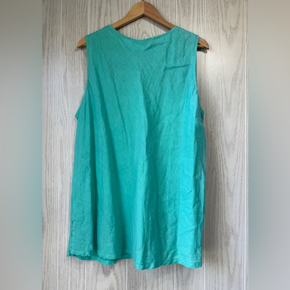 La Fixsun 100% Linen Sleeveless Tunic Top Tiffany Blue Size L - Picture 4 of 4